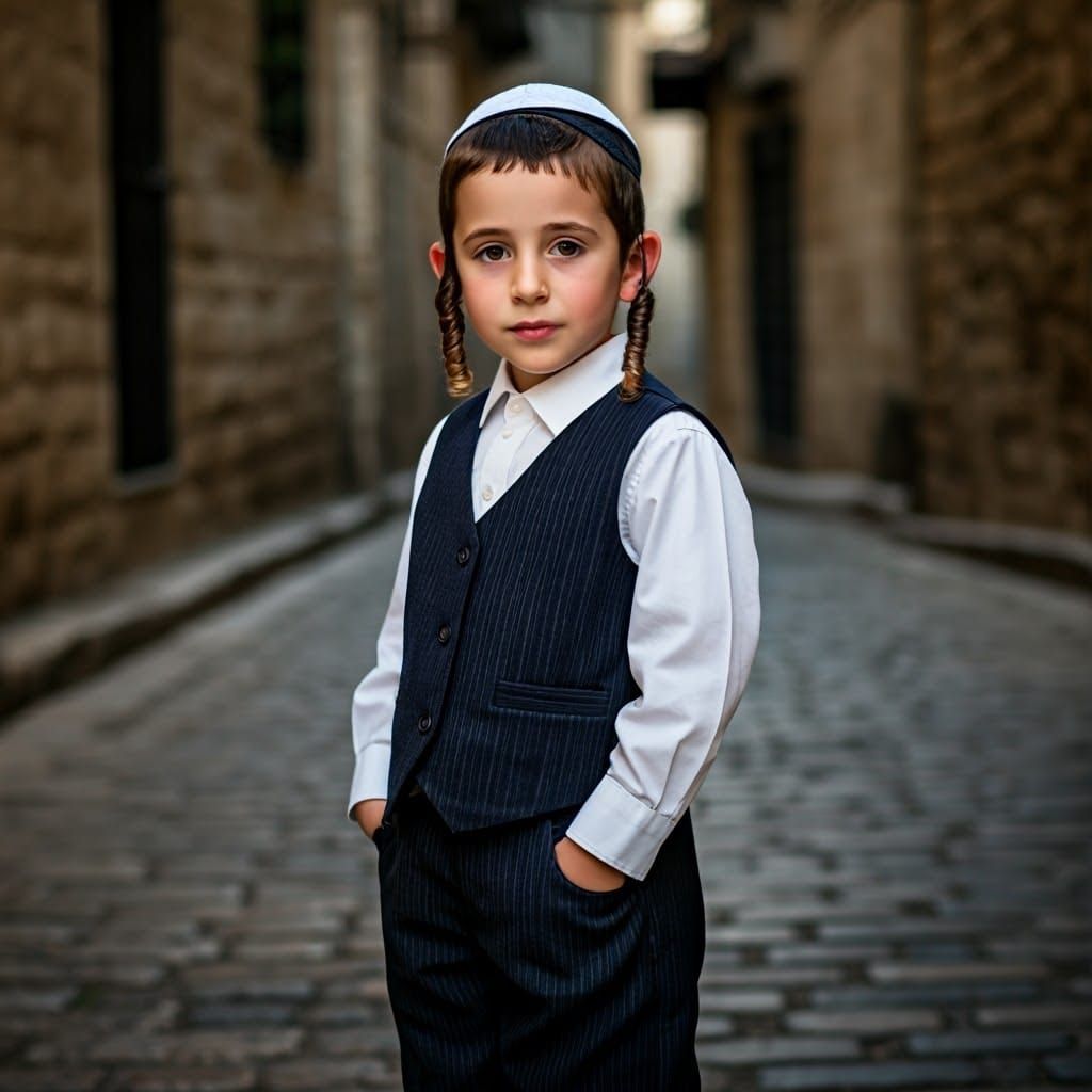 Traditional Hasidic Boy in Festive Shabbat Attire