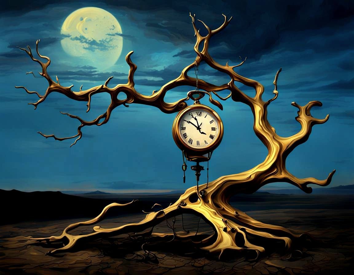 Surreal Melting Clock Landscape in Dali Style