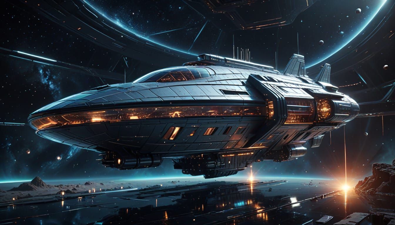 Sleek Futuristic Space Explorer Cruises Through Nebulae
