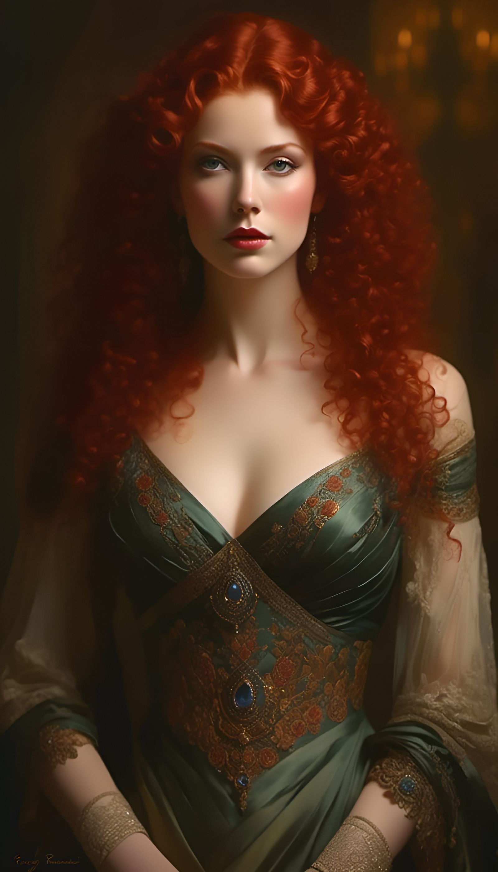Red-Haired Goddess Portrait with Dramatic Lighting