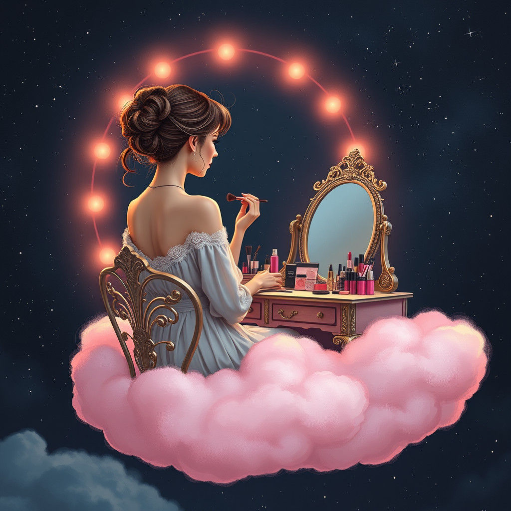 Dreamy Makeup Vanity Floating in Starry Night