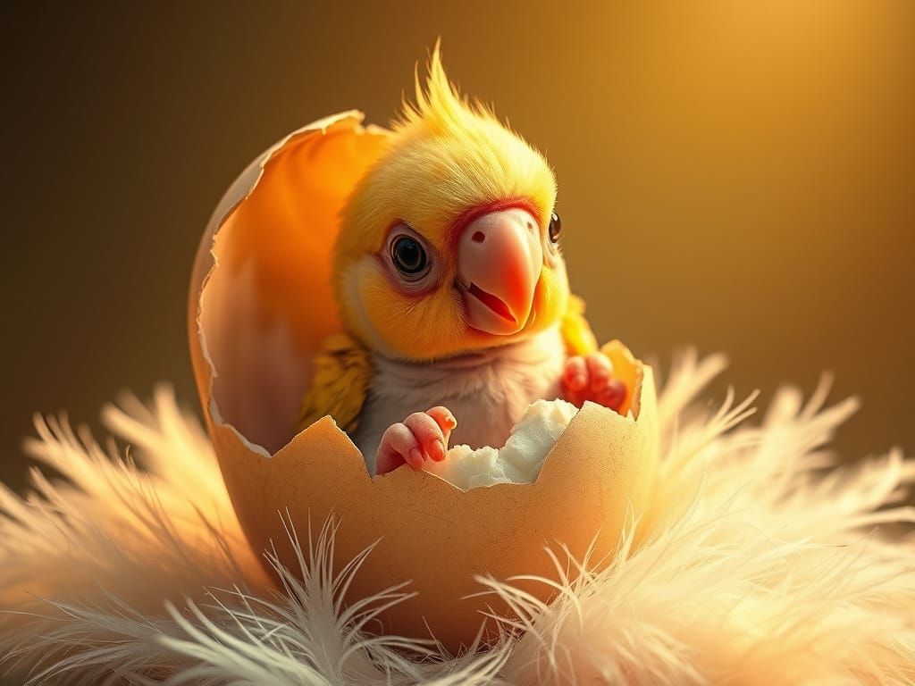 Baby Parrot Hatches from Egg in Golden Light