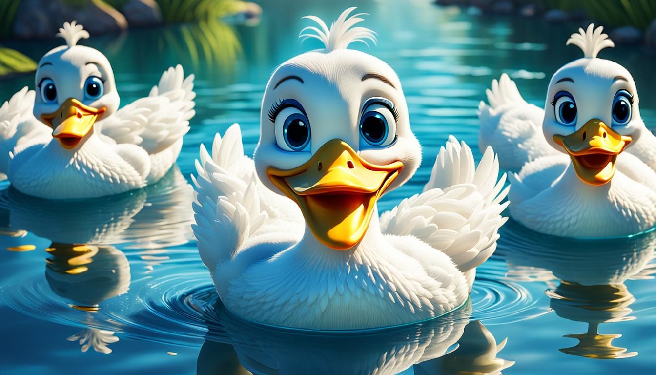 Cheerful Yellow Duckling in Vibrant Pixar Style
