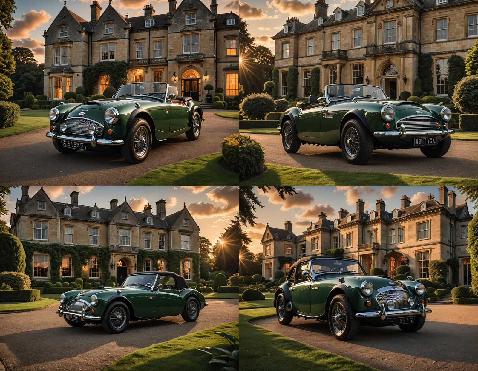 Classic Austin Healy at British Mansion Sunset