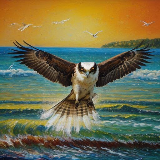 Osprey Soaring: A Neo-Impressionist Oil Painting