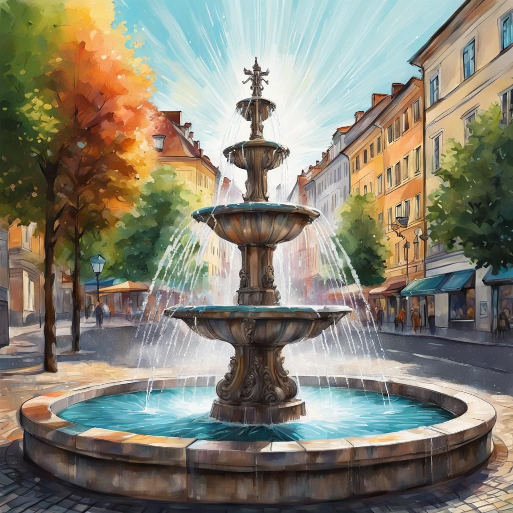 Rainbow Water Fountain by Francesco Robba in Ljubljana