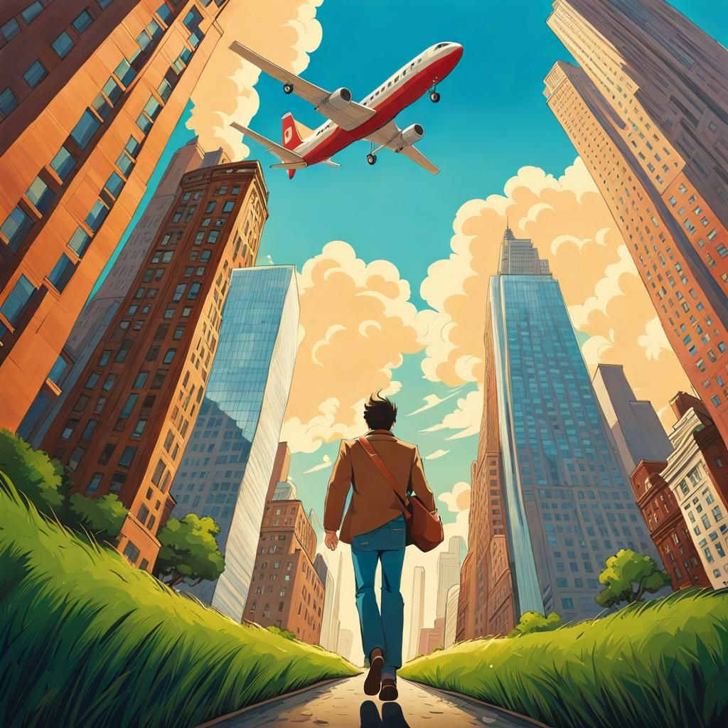 Bugs eye view image on a man walking down the streets of NYC