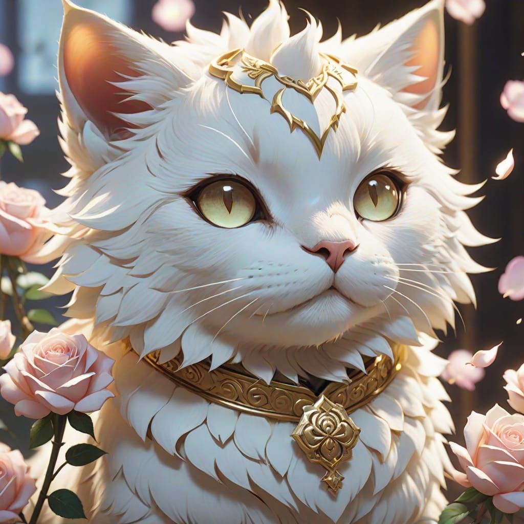 White Rose Cat in 3D Anime Style