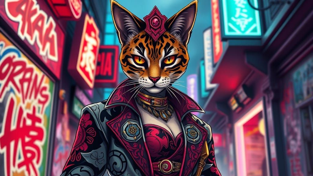 Yakuza Cat Queen in Comic Book Style