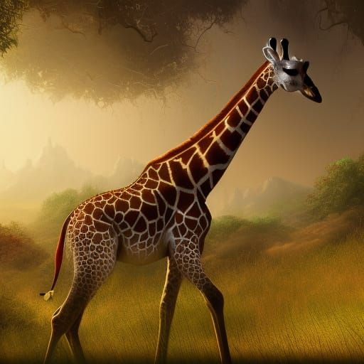Funny Giraffe in Detailed Matte Painting Style