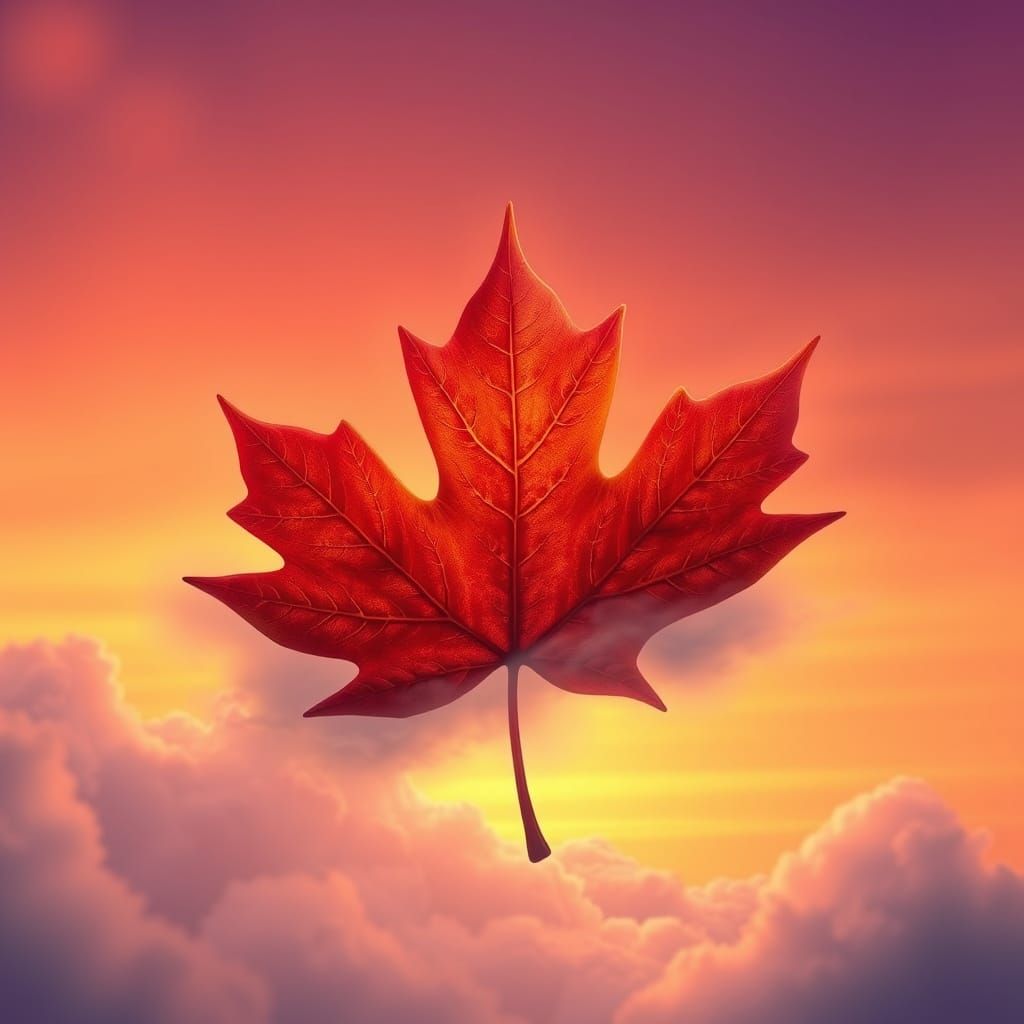 Majestic Maple Leaf on Cloud at Sunset