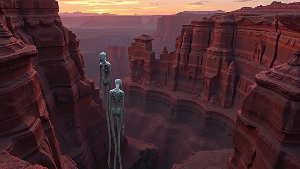 Surreal Pale Figures Emerge in Deep Canyon