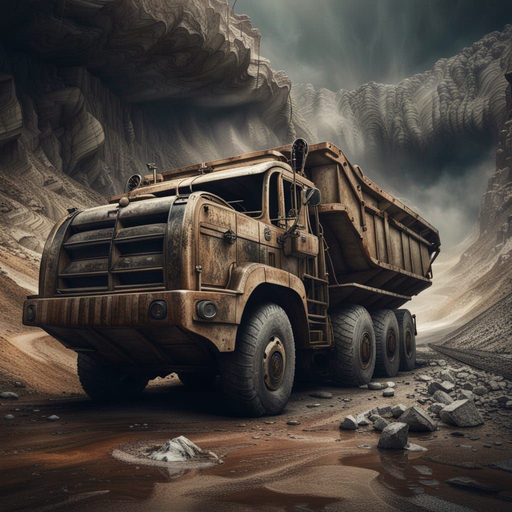 Vehicles Launched from Marble Mine in Epic Painting