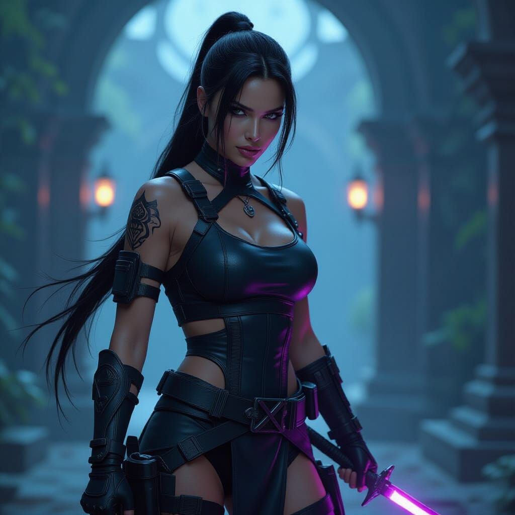 Lara Croft and Psylocke Fusion in Cybernetic Armor