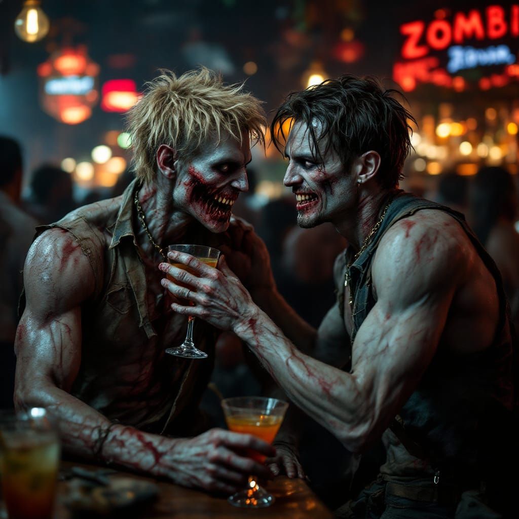 Handsome Zombies Flirt Over Cocktails