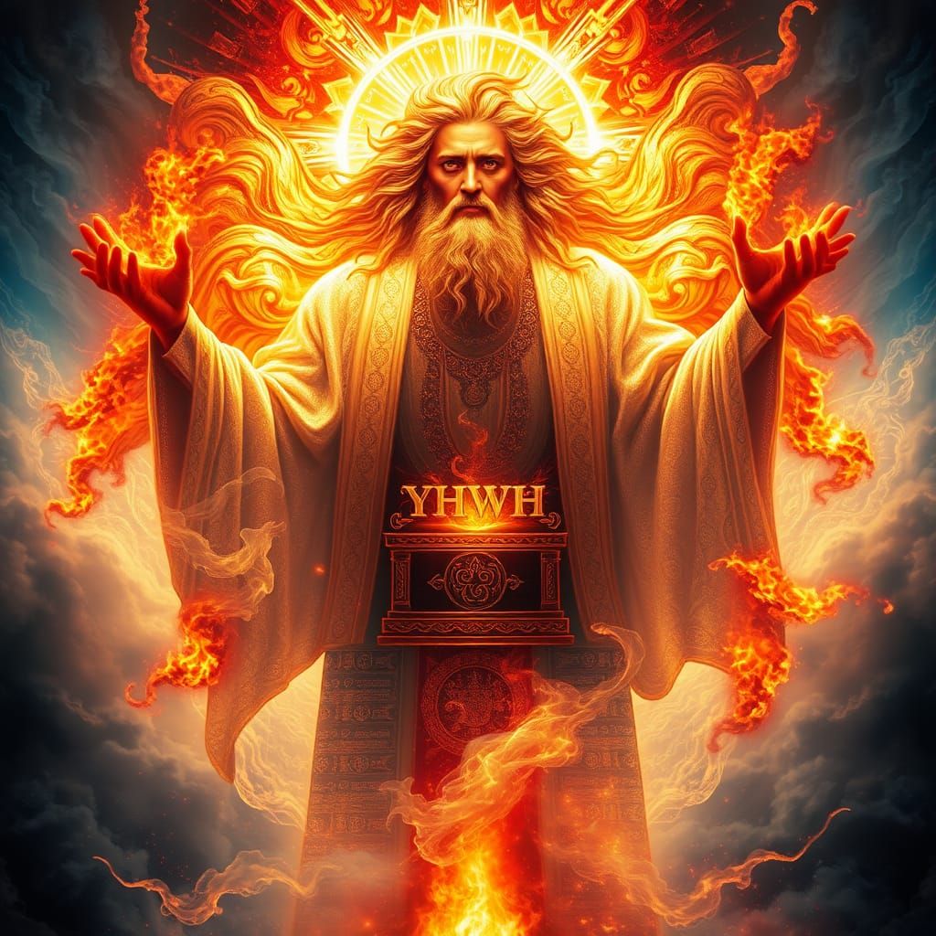 Divine Male Figure Radiates Intensity in Ethereal Robes