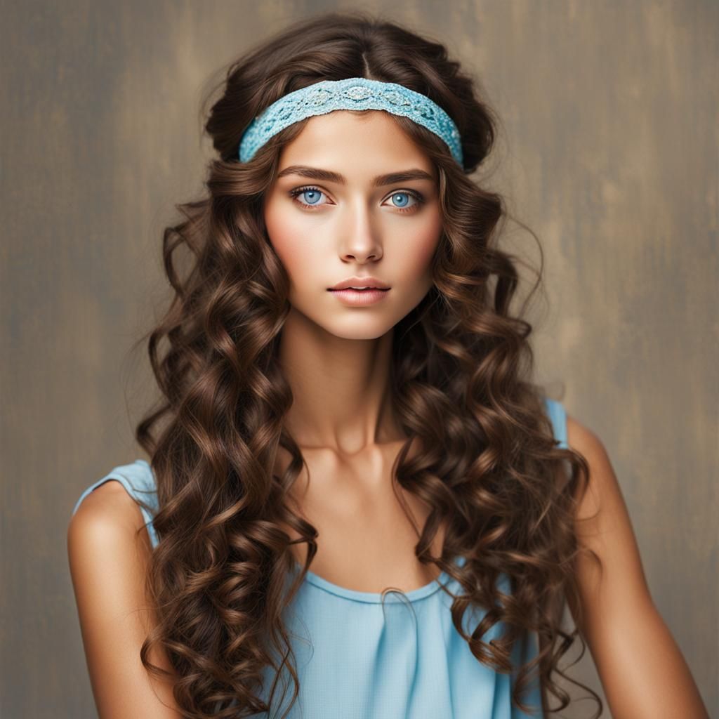 Beautiful Brunette Girl with Sky-Blue Eyes