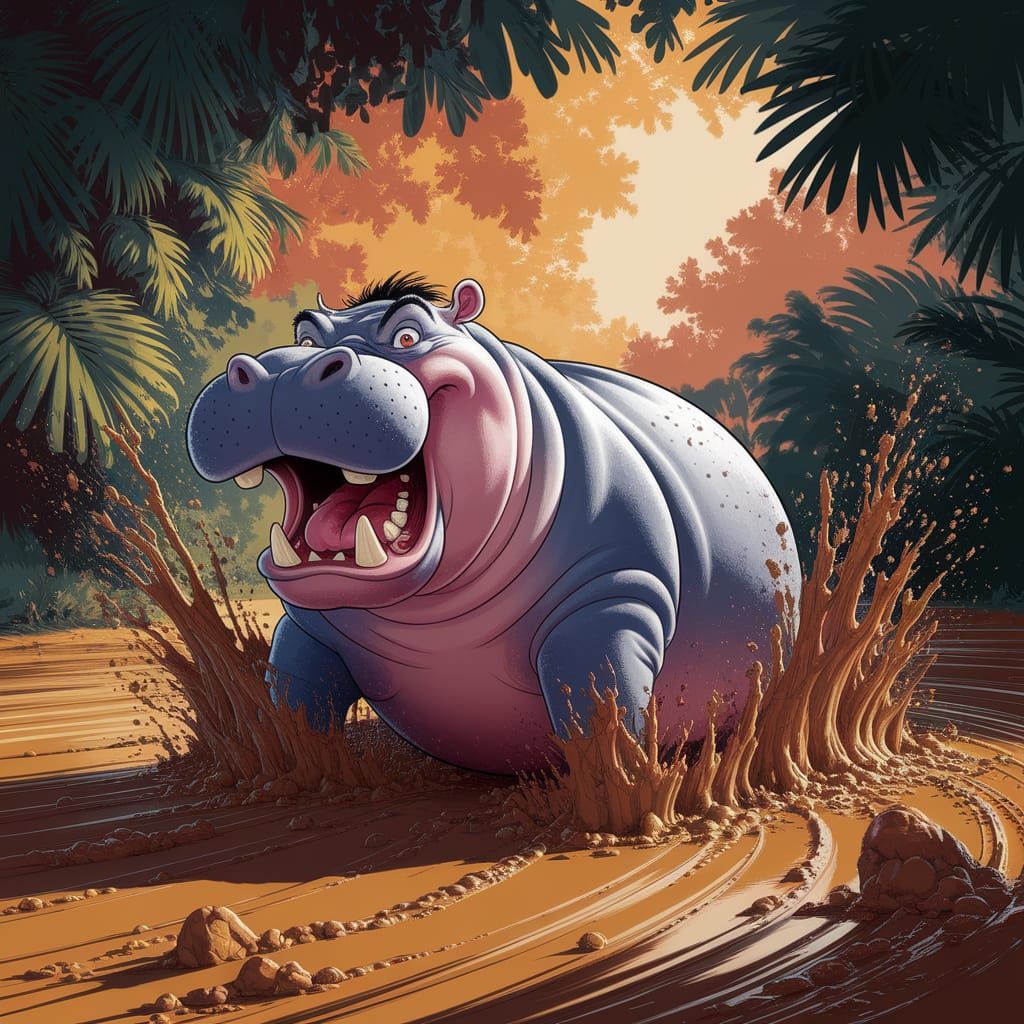 Hippo Throws Tantrum in Art Nouveau Style