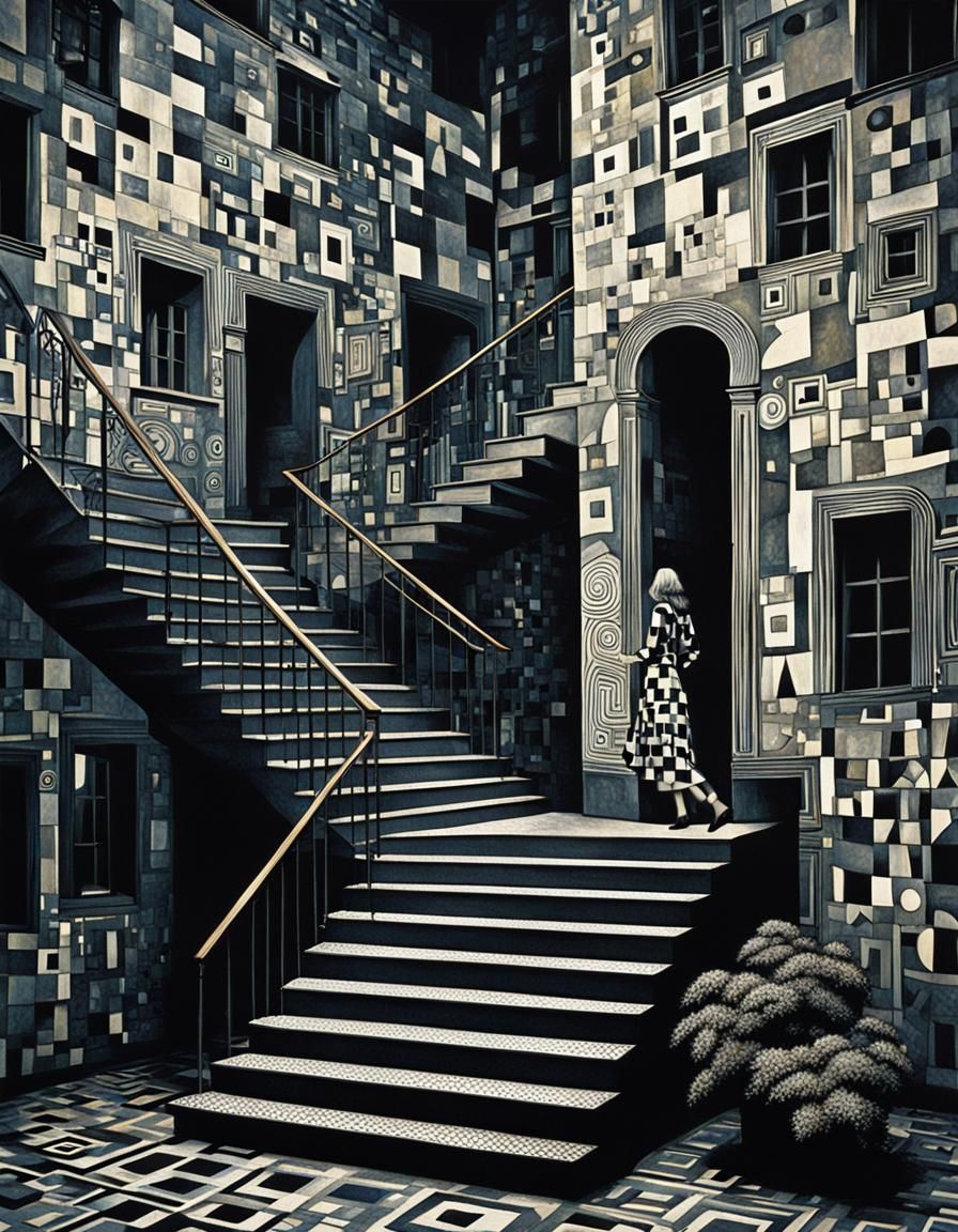 Abstract People in a Multilevel Missmatched Staircase