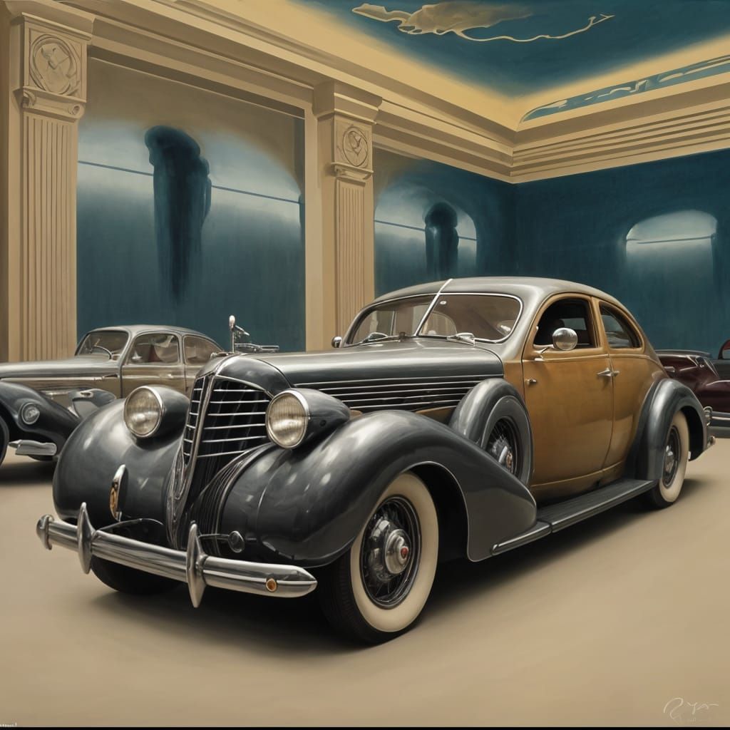 Elegant Art Deco Car Painting in Deep Color
