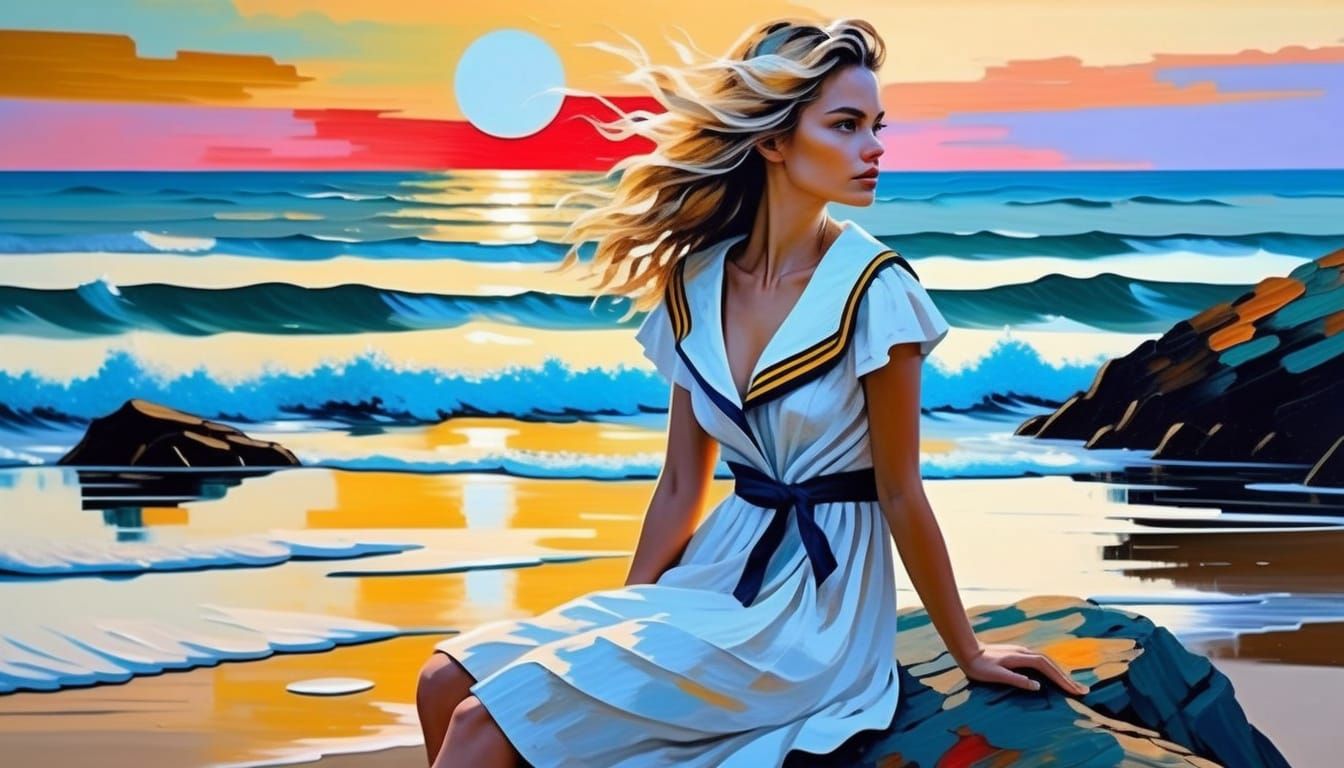 Seashore Woman in Neo-Impressionist Expressionist Style