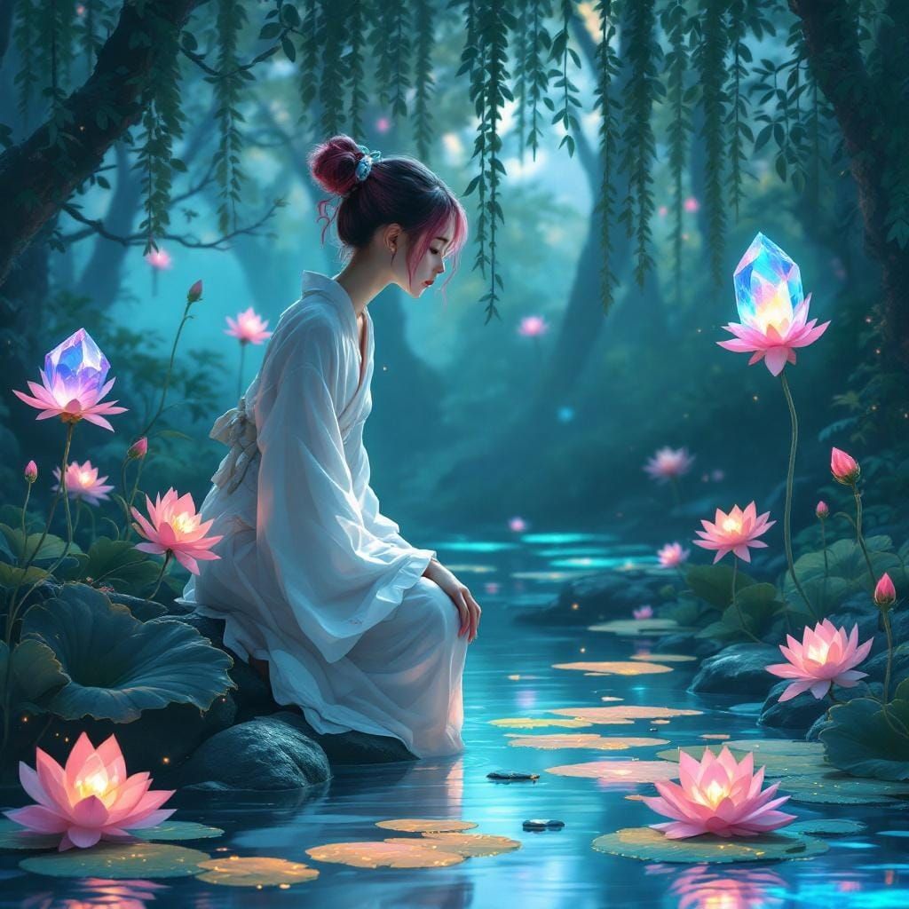 Mystical Forest Scene in Digital Art Style