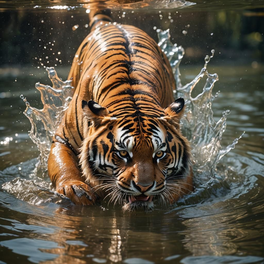Tiger Swimming Underwater: Hyperrealistic Wildlife Photograp...