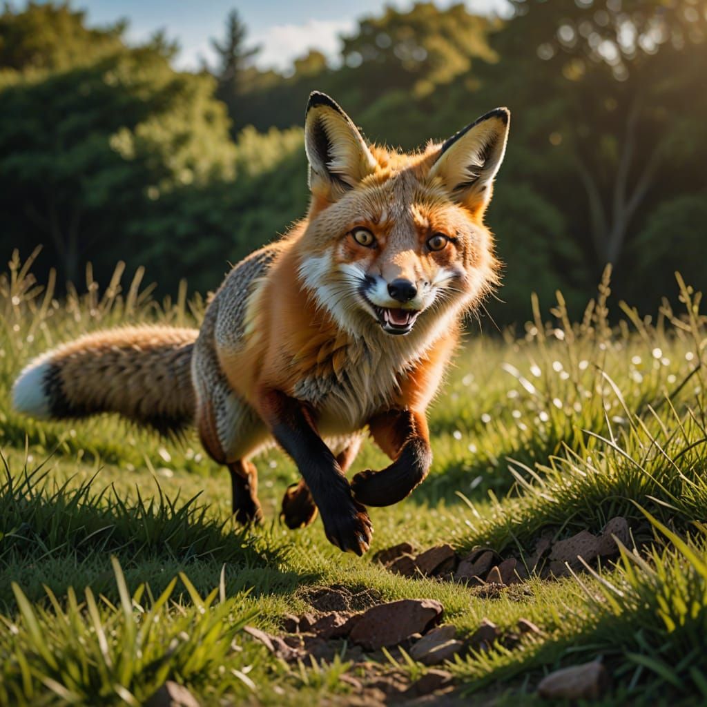 Red Fox in Mid-Chase, a Wildlife Photography Masterpiece