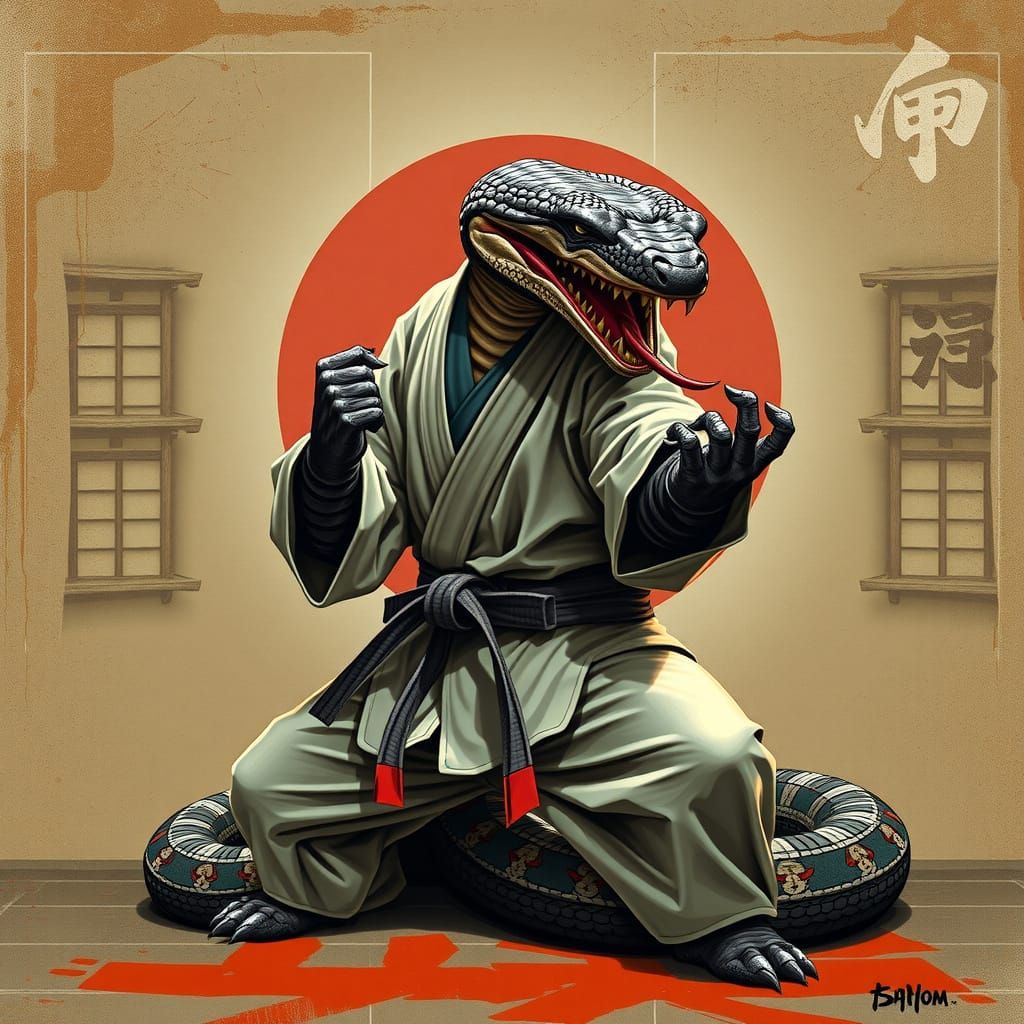 Cyberpunk Karate Snake Ready to Strike