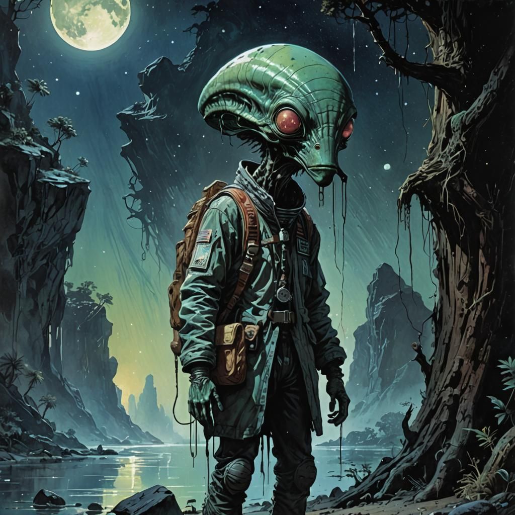 Space Alien Wanted Poster in Watercolor Style