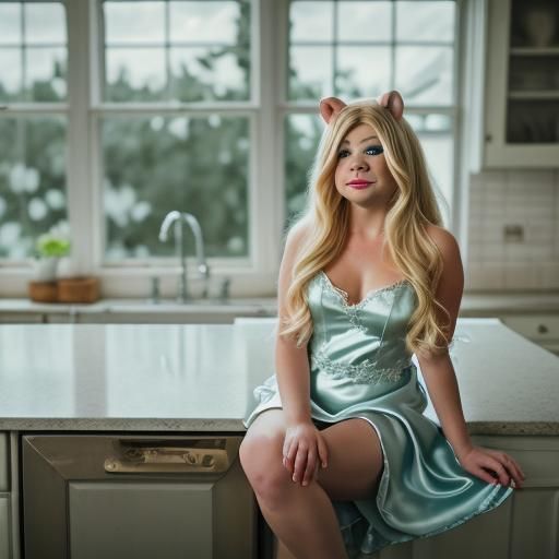 Miss Piggy in Blonde Wig, Hyper-Detailed Portrait