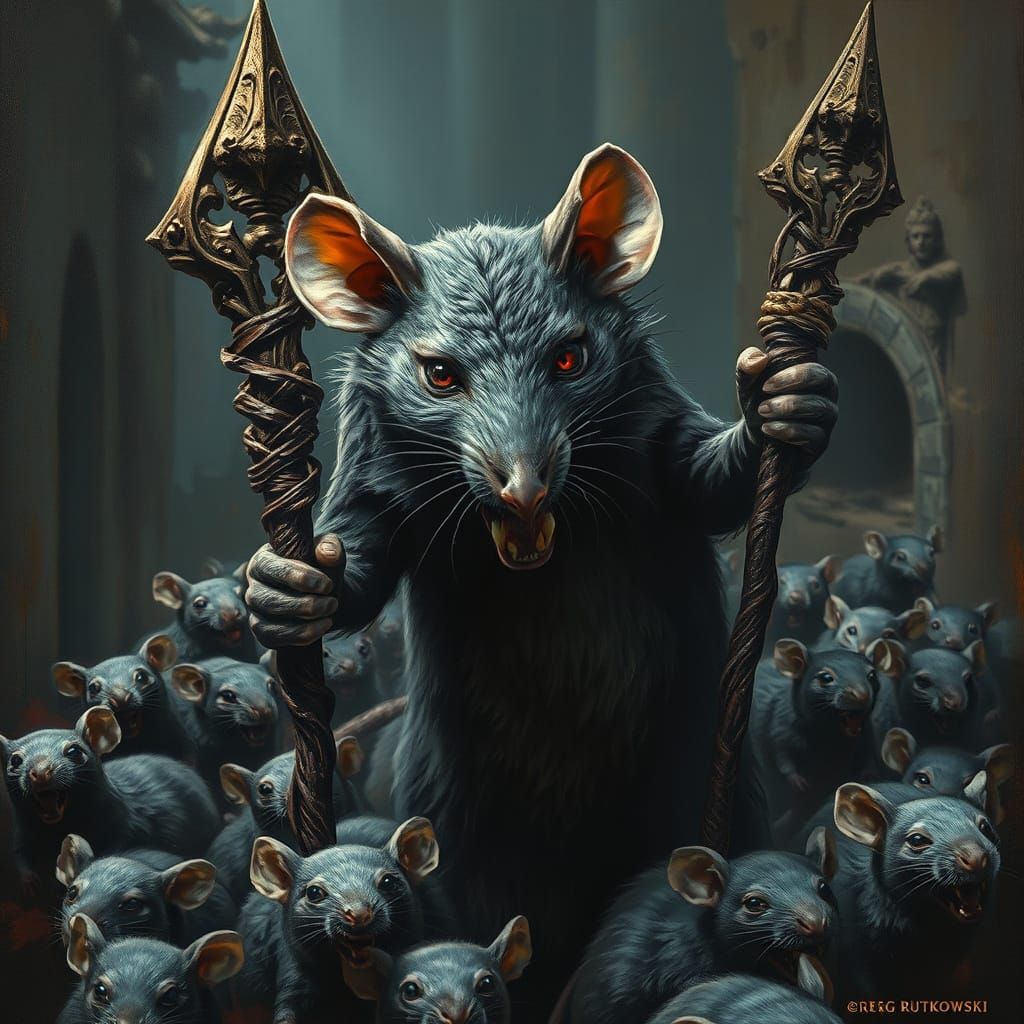 Werewolf Rat King Reigns Over Ruins in Dark, Ominous Oil Pai...