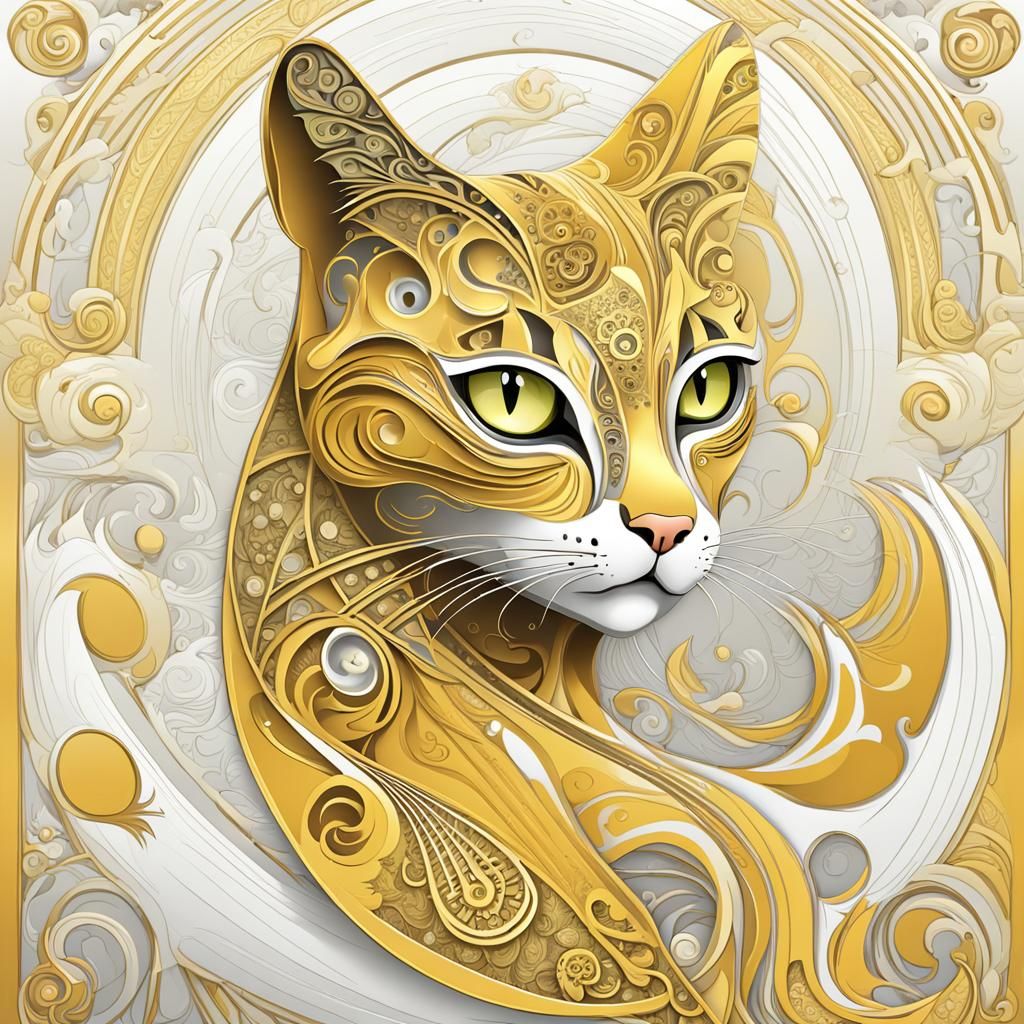Art Nouveau Cat with Egyptian Influences