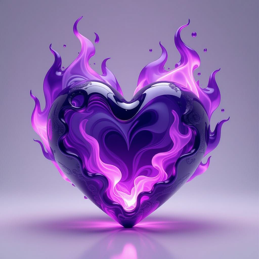 Abstract Heart in Purple Flames: Surreal Glass Art