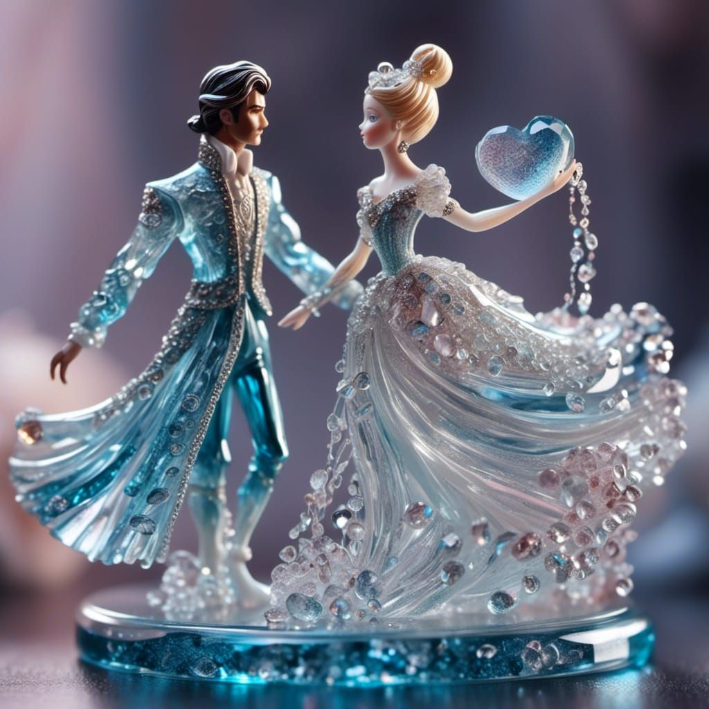 Glass Cinderella and Prince figurine