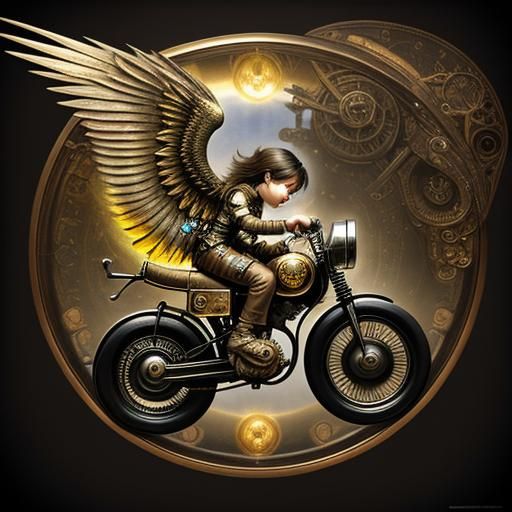 Steampunk Holographic Map on Winged Motorbike