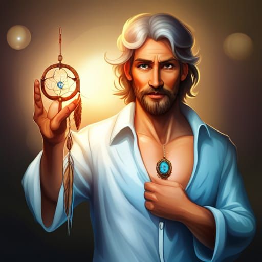 Benevolent Genie Holding Dream Catcher