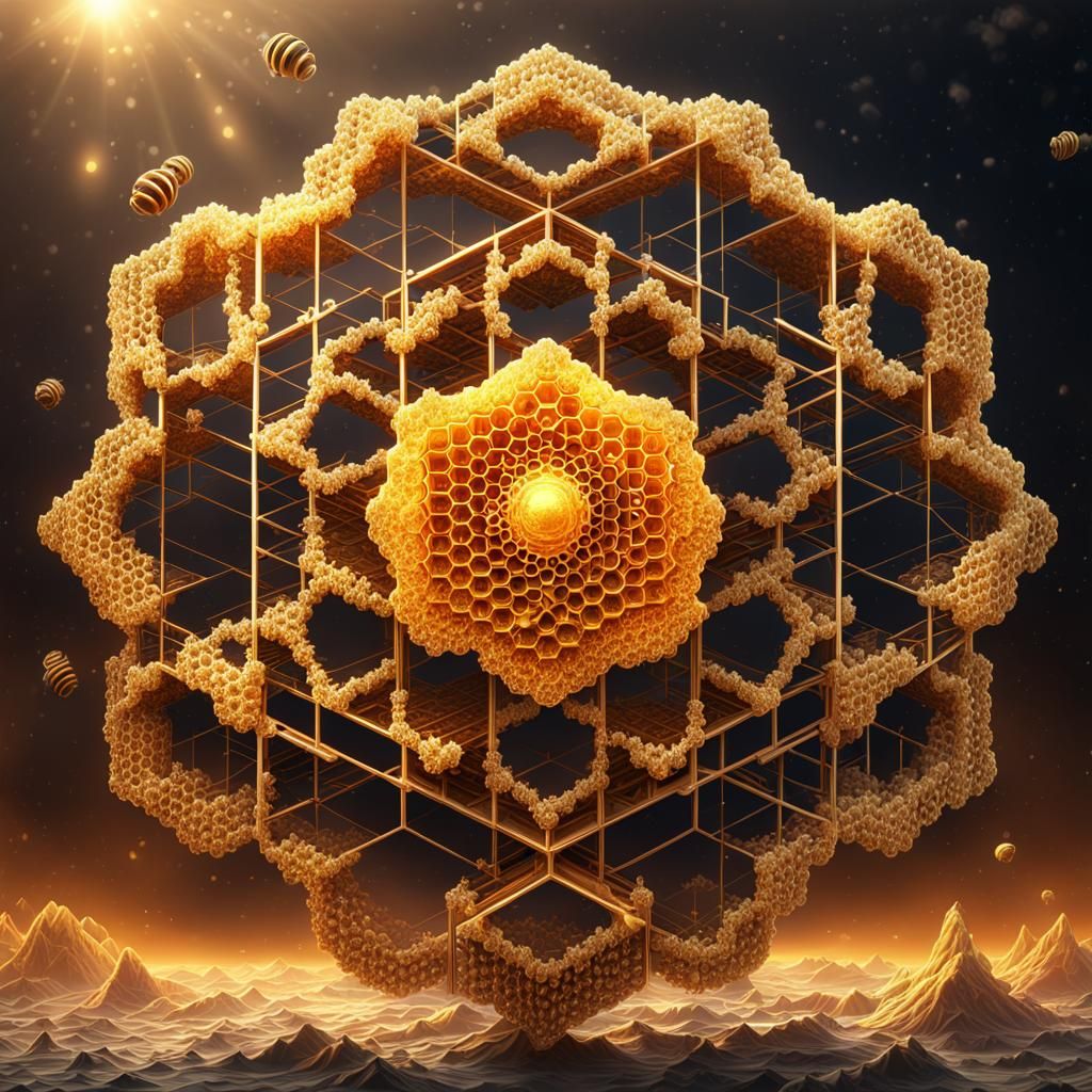 Intricate 3D Honeycomb with Sacred Geometry