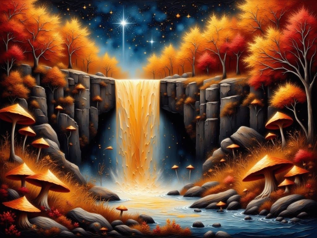 Magical Waterfall of Liquid Gold and Starlight