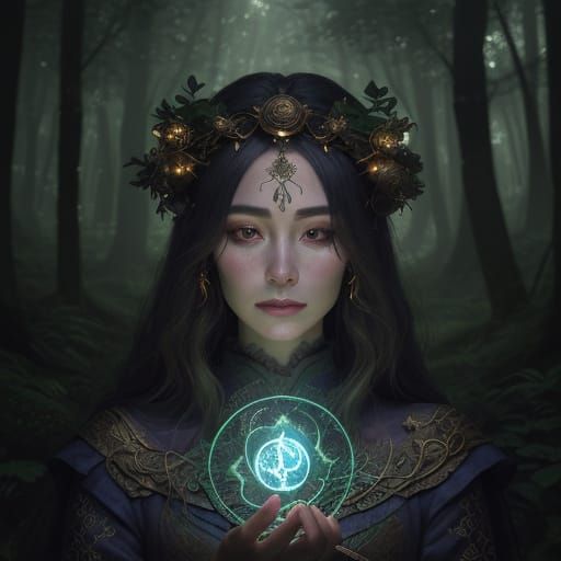 Surreal Goddess Emerges from Lush Forest, Radiating Divine F...