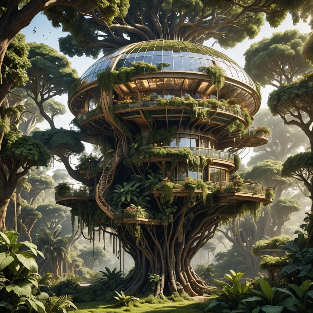 Exotic Treehouse with UFO in Hanging Gardens Style