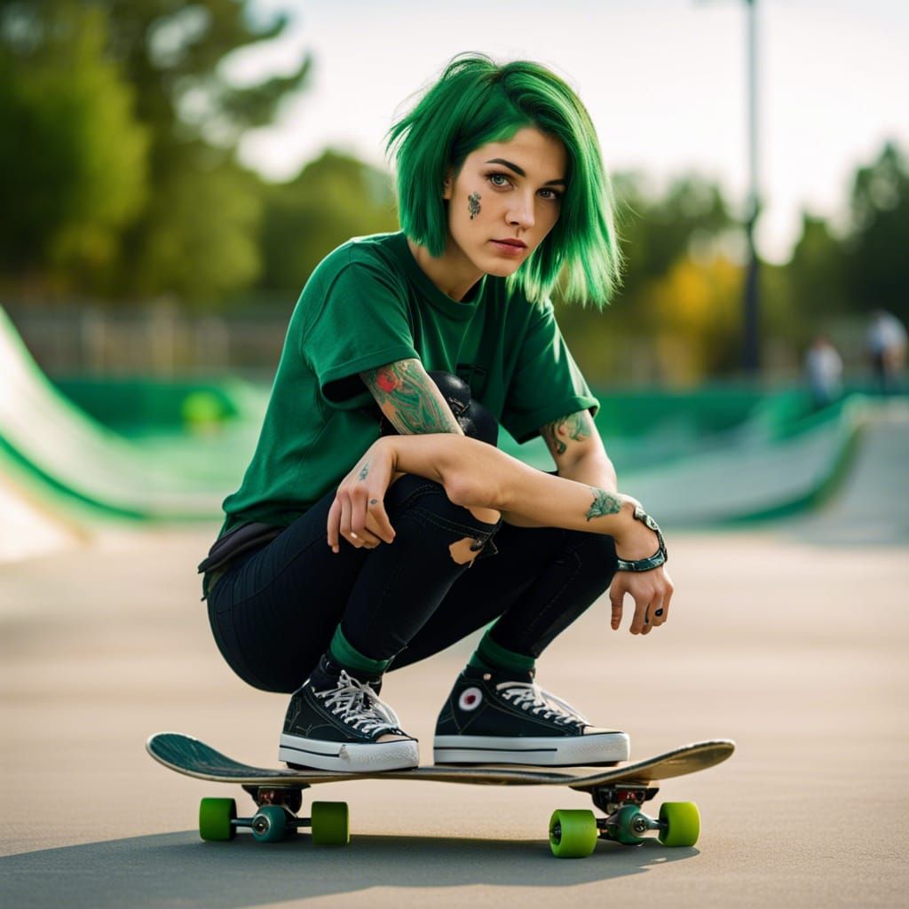 Emo Skater Girl Portrait at Skatepark in 8K