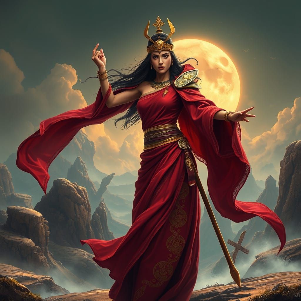 Regal Warrior in Ancient Mystic Landscape