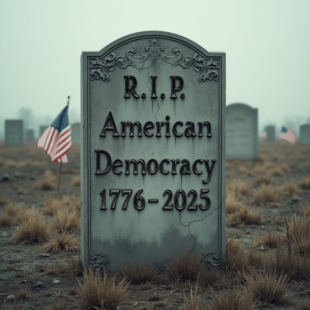 Weathered Granite Gravestone in a Desolate Dystopian Landsca...