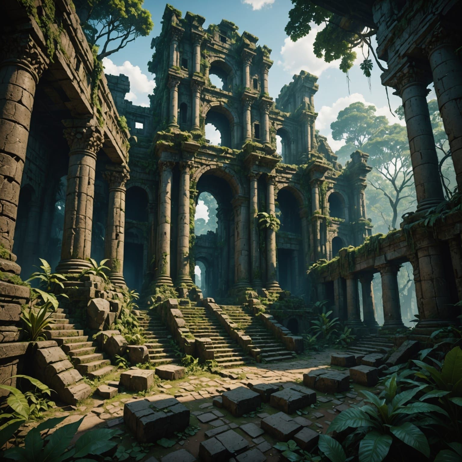 Ancient Jungle Ruins Fantasy Matte Painting