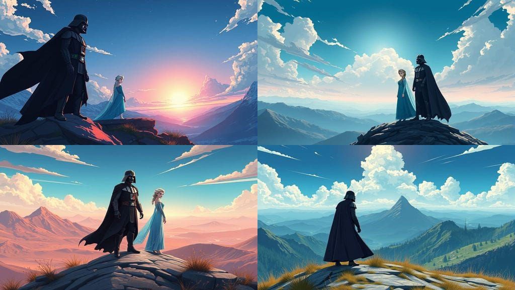 Anime Darth Vader Panorama: Urban Landscape and Majestic Rid...