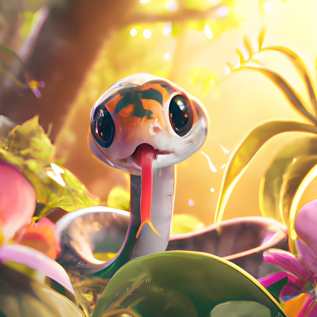 Cute Baby Snake in Jungle Sunlight: Matte Illustration