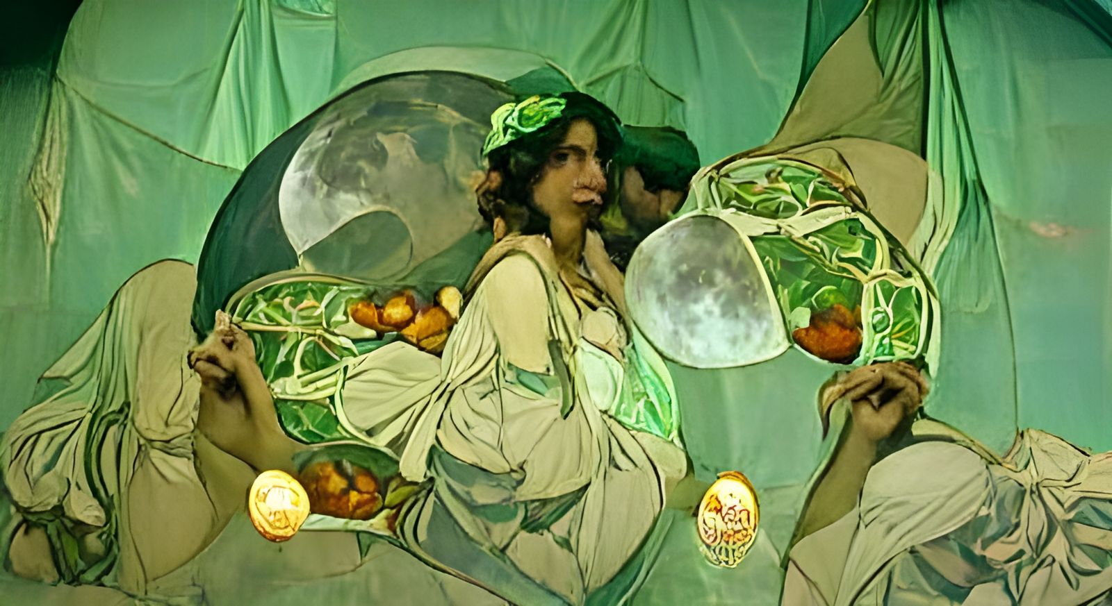 Surreal Alphonse Mucha Inspired Moonlit Scene
