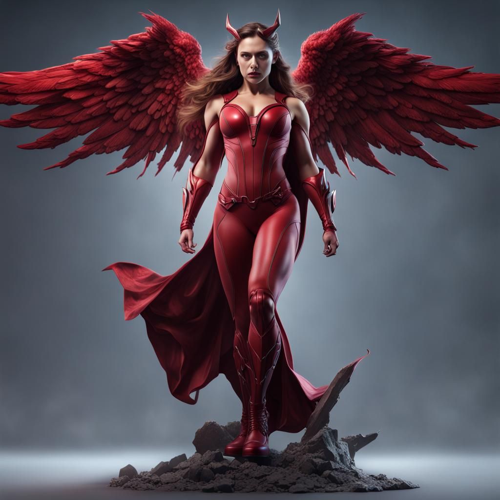 Scarlet Witch: Mystical Wings in Hyperrealistic Detail