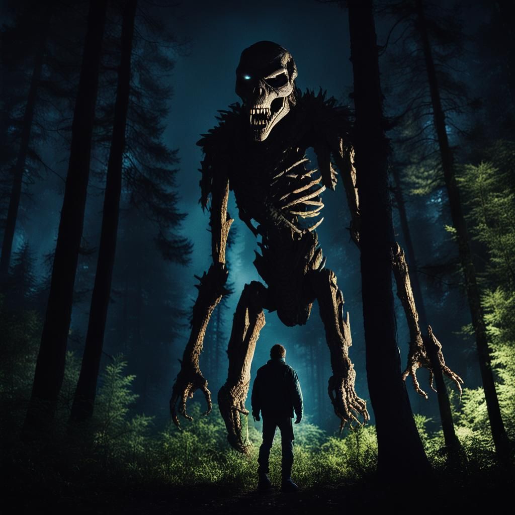 Ominous Shadow Figure in Dark Forest